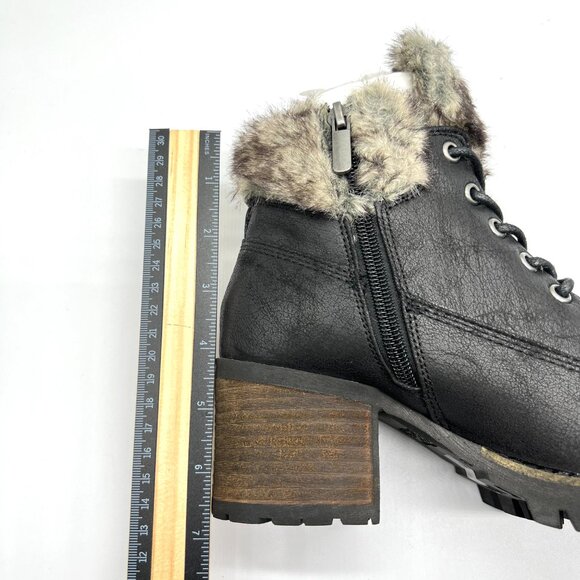 Carlos By Carlos Santana Size 7 Black Fur Trimmed Lug Sole Combat Boots Shoes - Picture 6 of 8